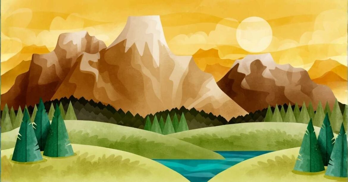 natural drawn mountains over craft paper